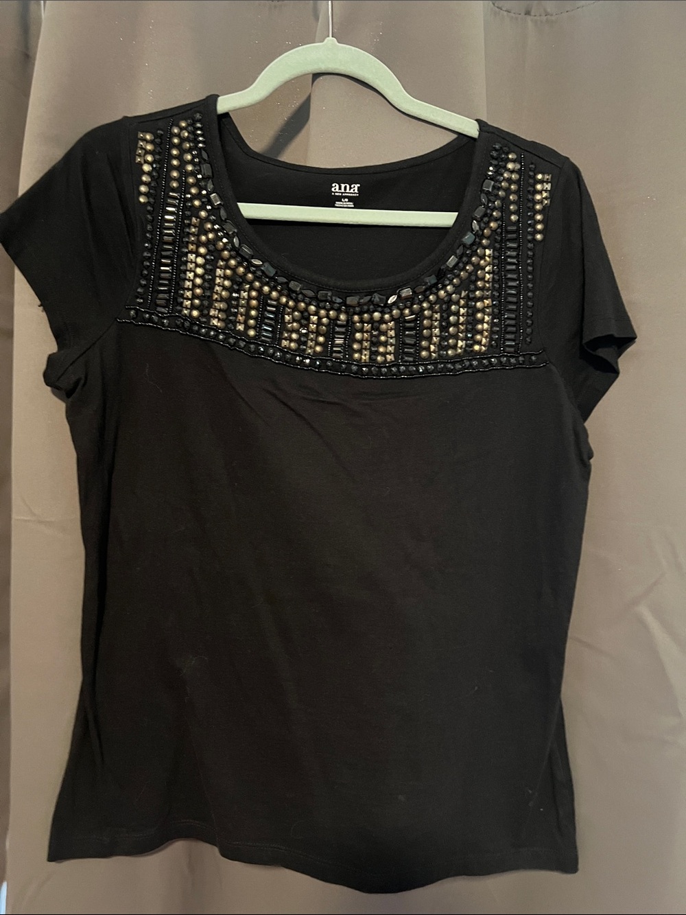 a.n.a Black Short-Sleeve Tee with Gold Bead Embellishment